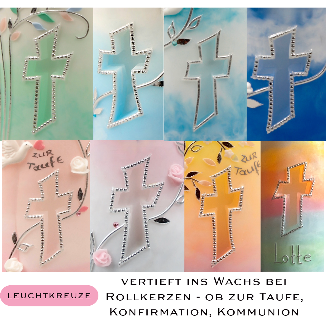 Rollkerzen mit Leuchtkreuz – Einzigartige Kunstwerke für Taufe, Konfirmation & Kommunion